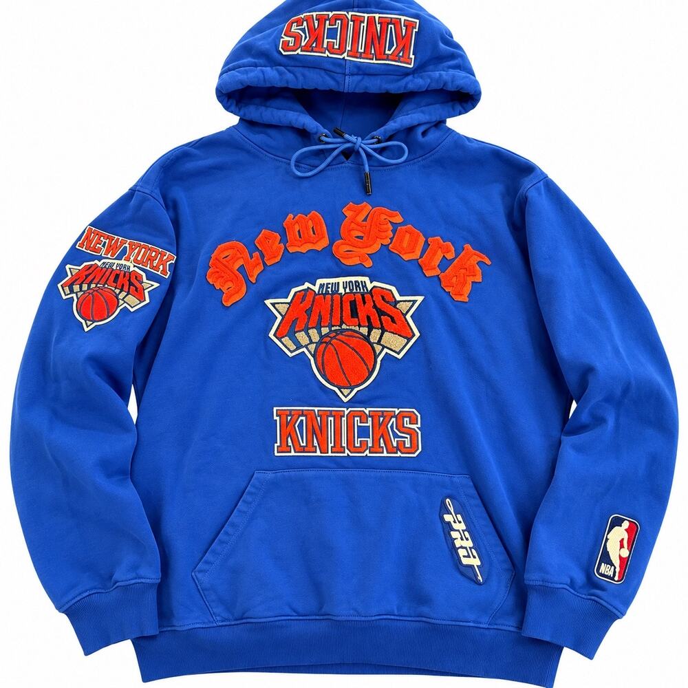 New York Knicks NBA Blue Embroidered Patch Hoodie Basketball Streetwear